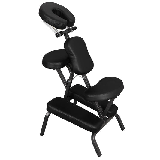 ZENY Portable Tattoo Salon Spa Chair Black Folding PU Leather Pad Travel Massage Seat, Black